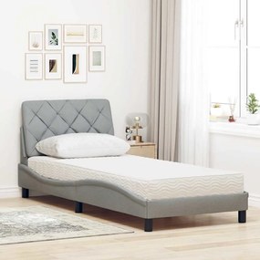 Cama com colchão 90x200 cm tecido cinzento-claro