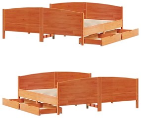 Cama sem colchão 200x200 cm pinho maciço castanho-mel