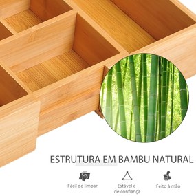 Organizador de Escritório de Bambu Caixa de Armazenamento Extensível com 5-7 Compartimentos  24,6-41x17,6x7 cm Madeira