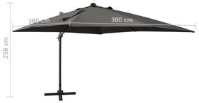 Guarda-sol jardim cantilever c/ poste/luzes LED 300cm antracite