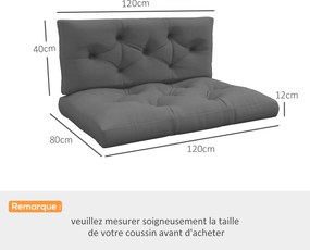 Conjunto de 2 almofadas para sofá de 2 lugares (ESTRUTURA NÃO INCLUIDA),  120 x 80 x 12 cm, poliéster cinzento