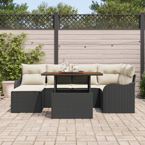 Conjunto de Sofá de Jardim vidaXL 7 Peças com Almofadas Preto Vime e P
