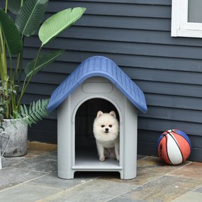 Casa para cães pequenos e mini para uso interno e externo com respiradouros 59x75x66 cm Azul e cinza