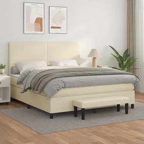 vidaXL Cama com molas/colchão 160x200 cm couro artificial cor creme