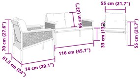 3 pcs conjunto mobiliário de varanda com almofadões aço preto