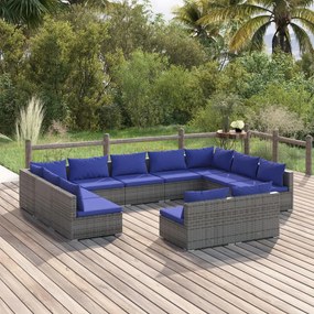 vidaXL 11 pcs conjunto lounge de jardim c/ almofadões vime PE cinzento