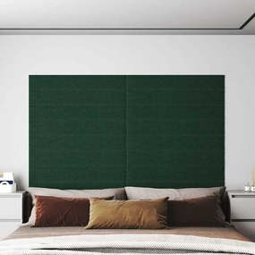 vidaXL Painel de parede 12 pcs 90x15cm tecido 1,62 m² cor verde-escuro