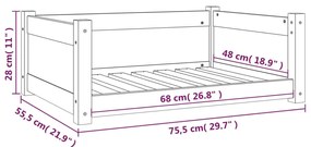 Cama para cães 75,5x55,5x28 cm madeira de pinho maciça