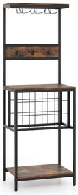 Garrafeira com suporte para copos de vinho, suporte para garrafas e ganchos 54 x 37 x 156 cm Castanho rústico