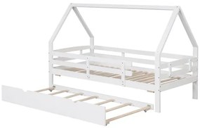 Cama infantil 90 x 200 cm em forma de casa com cama extra  (COLCHÕES NÃO INCLUIDOS) Estrutura de madeira com teto e grades de segurança Não necessita