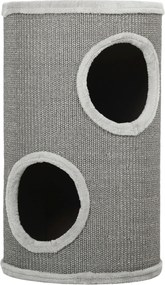 PawHut Torre de Arranhar, 60 cm de Altura Ø 35 cm torre de dois andares com 2 tocas, borda de pelúcia, para 1-2 gatos até 5 kg, Cinza claro | Aosom Portugal