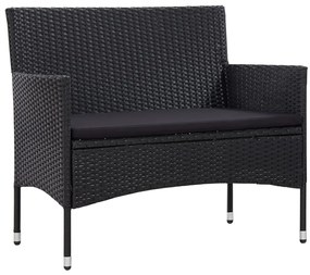 4 pcs conjunto lounge de jardim c/ almofadões vime PE preto