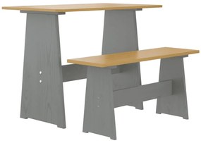 vidaXL Mesa de jantar banco REINE pinho maciço castanho mel/cinzento