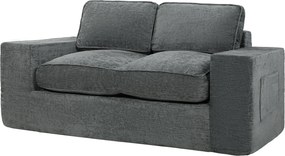 Sofá pequeno de 2 lugares em chenille, sofá de sala de 156,5 x 87,5  x 78  cm, assento e braços largos estofados, 2 almofadas, cinzento