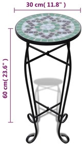 Mesa de apoio para plantas em mosaico verde e branco