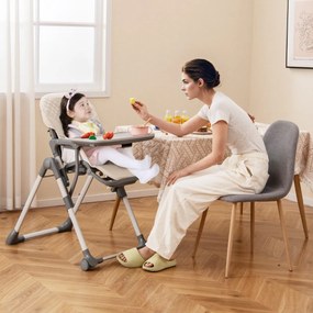 Cadeira alta Refeição dobrável para bebés e crianças pequenas ajustável com apoio para os pés Almofada de assento em PU fácil de limpar Bege