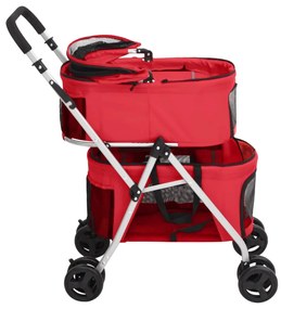 Carrinho dobrável para cães 2 níveis tecido oxford vermelho