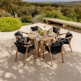 Conjunto De Mesa Redonda De 120 Cm E 6 Cadeiras De Jardim Com Braços Em Madeira De Acácia Do Dubai Cinza Grafito & Castanho Acácia Rústico - Sklum