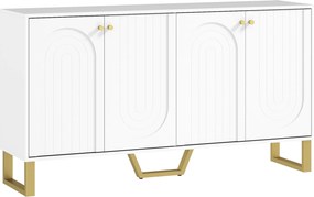 Aparador Moderno para Sala de Estar com Prateleiras Ajustáveis e Pés Dourados Móvel para TV até 65 Polegadas 140,8x35x77,5 cm Branco
