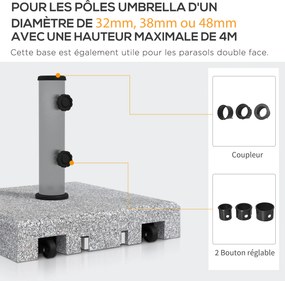 Base para guarda-sol (NÃO INLCLUIDO) em granito 41 C x 41 L x 37,5 A cm base de lastro com peso líquido de 28 kg em metal, com 2 rodas cinzento