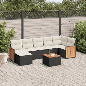 8 pcs conjunto sofás de jardim com almofadões vime PE preto
