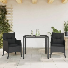 vidaXL 3 pcs conjunto de jantar p/ jardim c/ almofadões vime PE preto