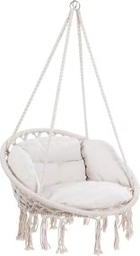 Cadeira suspensa 80x60x140cm redonda com almofadas creme