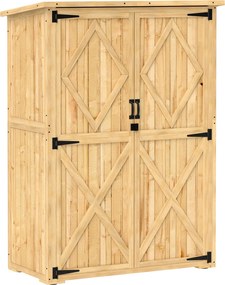 Outsunny Abrigo de armazenamento para jardim, casinha de madeira para ferramentas e equipamentos de jardim, telhado de betume, portas duplas, madeira de abeto, castanho claro | Aosom Portugal