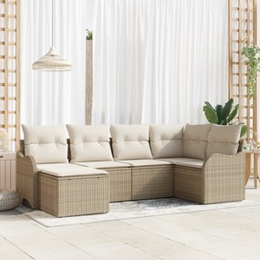 Conjunto de Sofá de Jardim vidaXL 6 Peças com Almofadas Bege de Rattan