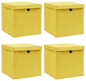 Caixas de arrumação com tampas 4pcs 32x32x32 cm tecido amarelo