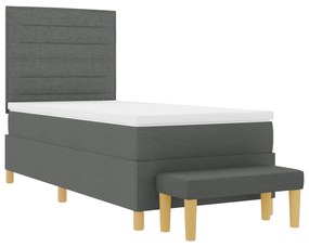 Cama Box Spring com Colchão &amp; Banco Cinza Escuro 80x200 cm Tecido