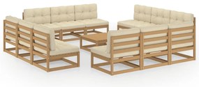13 pcs conjunto lounge de jardim c/ almofadões pinho maciço