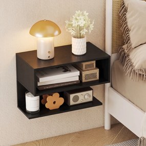 Conjunto de 2 Mesas de Cabeceira Flutuantes, 50 x 30 x 36,5 cm, 2 Compartimentos Abertos, Preto