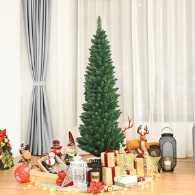 Árvore de Natal artificial de 150 cm fina com 220 pontas de ramos em PVC Suporte metálico Fácil de montar Verde