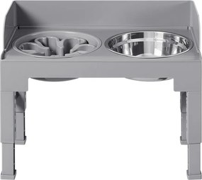 Comedouro elevado para cães, ajustável em altura e inclinável 42,5 x 24 x (28,5-36,5) cm Cinza