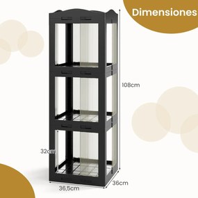 Estante com base giratória giratória 360° com 3 níveis em Plástico dobrável 36,5 x 36 x 108 cm com prateleiras Preta