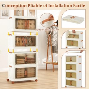 Caixas de armazenamento dobráveis de 57L com tampas, conjunto de 3 caixas de armazenamento de plástico empilháveis com rodas, recipientes de armazenamento brancos