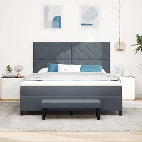 Cama Box com Colchão e Banco Cinza Escuro 180x200 cm Veludo