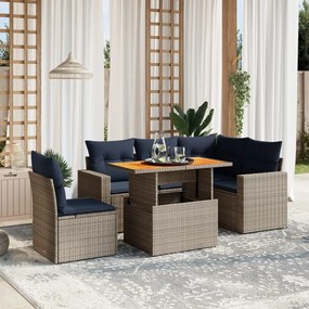 vidaXL 6 pcs conjunto sofás p/ jardim c/ almofadões vime PE cinzento