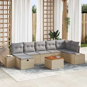 vidaXL Conjunto de Sofá de Jardim de 8 Peças com Almofadas Bege Polirattan