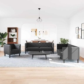 vidaXL Conjunto de Sofás 3 pcs Preto 194 x 74,5 x 70,5 cm