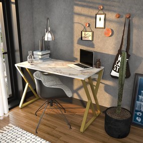 Secretária Gyza – Branco/Dourado – 120x60x75 cm