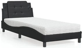Cama com colchão 90x200 cm couro artificial preto