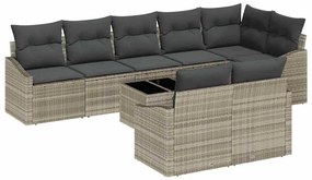 Conjunto de Sofá de Jardim com 9 Peças e Almofadas Cinzas, em Rattan S