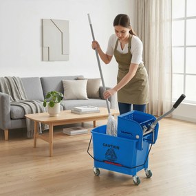 Balde de Limpeza com Escorredor Painel Separador e Rodas Capacidade de 20 L para Limpeza Doméstica 45x26,5x70 cm Azul