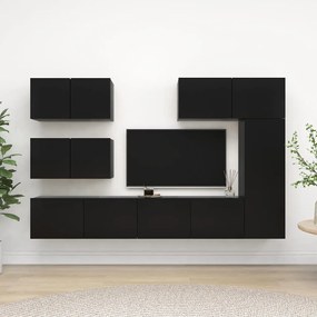 6 pcs conjunto de móveis de TV contraplacado preto