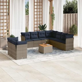 11 pcs conjunto sofás de jardim c/ almofadões vime PE cinzento