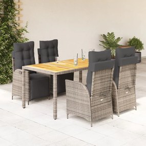vidaXL 5 pcs conjunto de jantar p/ jardim c/ almofadões vime PE cinza