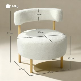 Sofá de 1 lugar em tecido bouclé, poltrona de sala estofada com encosto curvo, assento largo, 67 x 67 x 71 cm
