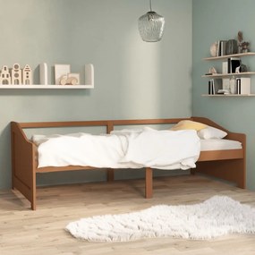 vidaXL Sofá-cama de 3 lugares 90x200 cm pinho maciço castanho mel